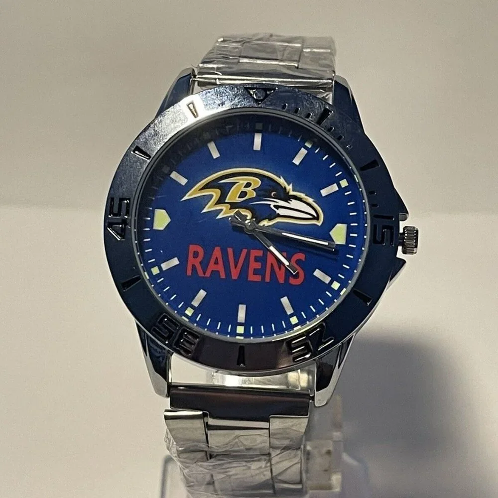 BALTIMORE RAVENS NFL Team Logo Men's Stainless-Steel Watch NEW - needs battery